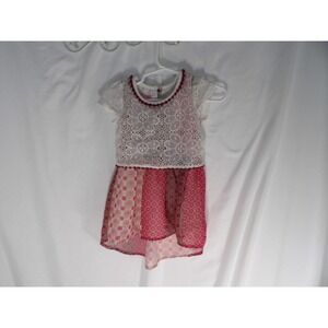 Nannette Girls Red White Floral Pom Pom Trim Crochet Fit & Flare Dress Size 3T